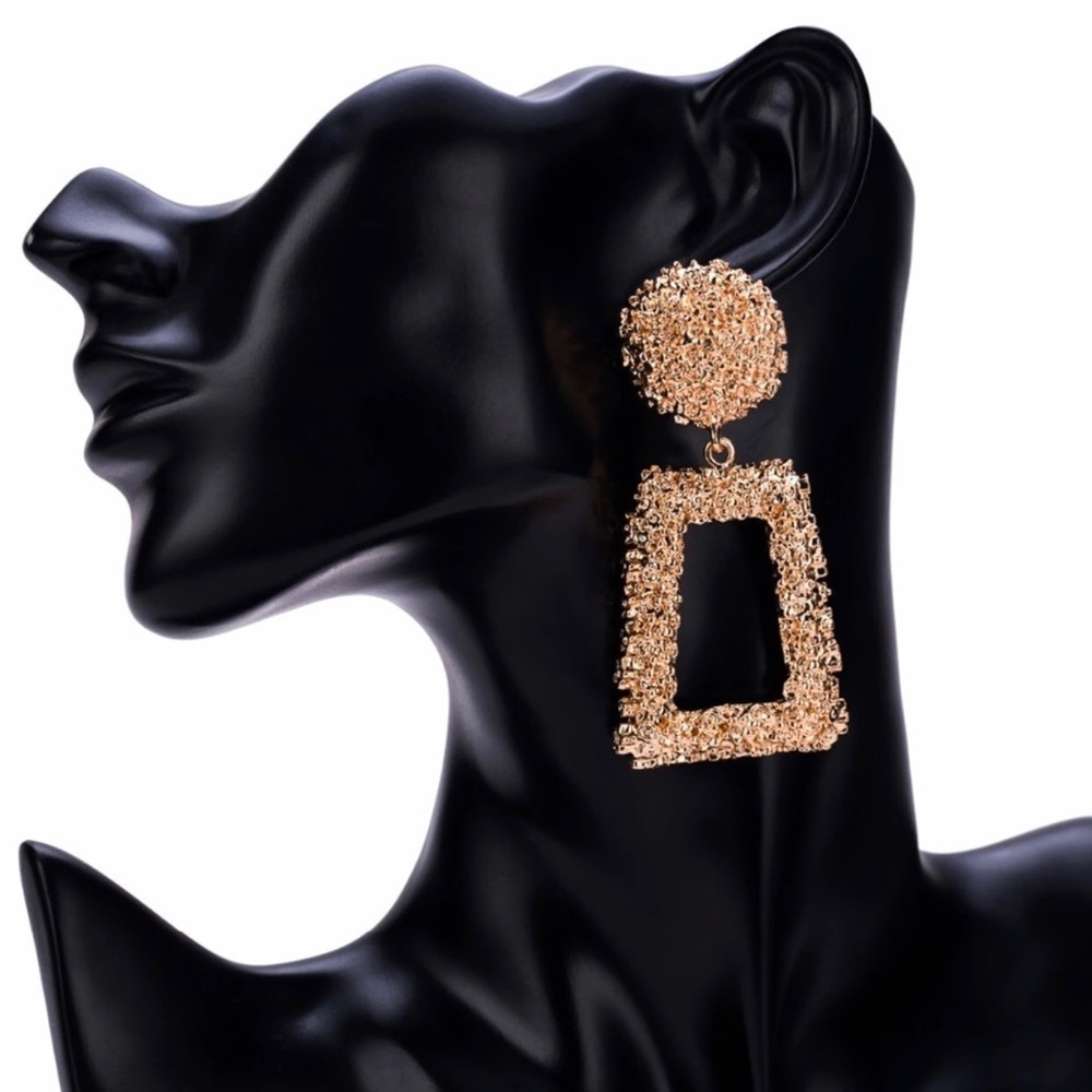 Gold Geometric Sparkle Earrings - Picture 3 of 3